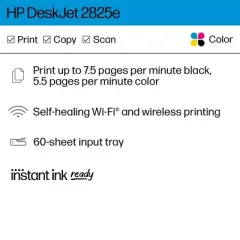 HP DeskJet 2825e Wireless All-in-One Color Printer Scanner Copier with 3 Months Free Instant Ink (6W7F4A)