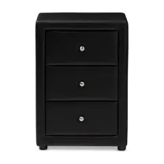 Tessa Faux Leather Upholstered 3 Drawer Nightstand Black - Baxton Studio
