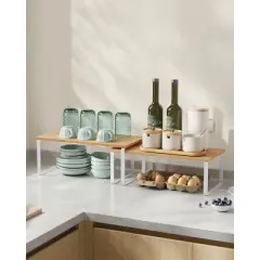 SONGMICS Cabinet Organizer Shelf, Set of 2 Kitchen Counter Shelves, Kitchen Storage, Spice Rack, Stackable, Expandable, Metal and Engineered Wood
