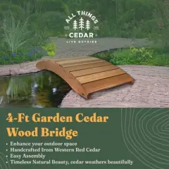 All Things Cedar Wooden Bridge, Outdoor Garden Handcrafted Stylish Walkway for Backyards, Streams, or Ponds, 4 Feet, Natural Finish