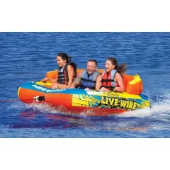 Airhead AHLW-3 Live Wire 3 Inflatable 1-3 Rider Boat Towable Lake Water Tube with Dual Tow Points, Speed Safety Valve, and Handles