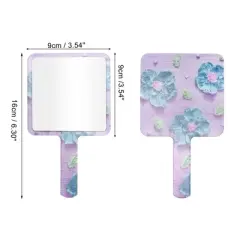 Unique Bargains Floral Square Handheld Mirror Purple Blue 1 Pc