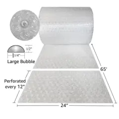 UBMOVE Bubble Roll Wrap - 24" Wide x 65' Long with Large 1/2" Bubbles