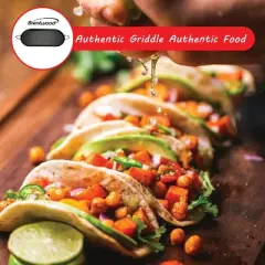 Brentwood Carbon Steel Nonstick Comal Griddle for Double Burner, 18 In. x 8.5 In. in Black