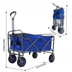 DSVIMOY Outdoor Serving Carts, Portable Folding Beach Wagons with Wheels, Outdoor Serving Carts for Garden, Blue, 33.5"*22.5"*40"