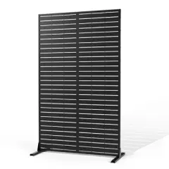 TOAOTBNBO Metal Privacy Screen with Stand, Decorative Privacy Fence Panels with Louver Pattern, Outdoor Privacy Screen for Balcony, Black