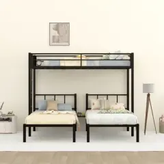 Twin over Twin Metal Triple Bunk Bed with Ladder, Black-ModernLuxe