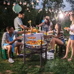 NAYSAYE Grill Racks Round Iron Spray Grill with Adjustable Heat for Outdoor Cooking, Black, 33.46"*33.46"*40.55"