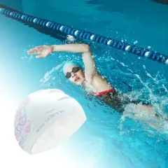Unique Bargains Silicone Waterproof Lucky Clovers Swim Cap Blue Light Pink 1 Pc