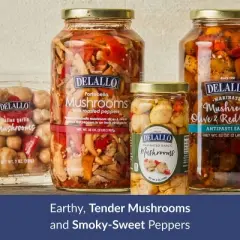 DeLallo Portobello Mushrooms and Roasted Peppers, 32 oz Jar, (4 Pack)