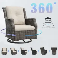 Bestier Patio Wicker Glider Swivel Chairs with Padded Cushion, Outdoor PE Rattan Rocking Chair with Ergonomic High Back for Garden, Porch, Backyard