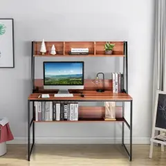 Costway 47'' Computer Desk w/ 3 Storage Cubes & Open Bookcase Home Office