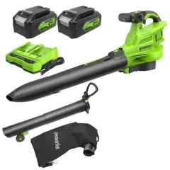 Greenworks Powerall 2x24V Cordless 520 CFM Brushless Blower Vacuum Kit with 4.0Ah Batteries and Dual Port Charger