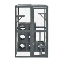 Akoasm 43.3 in. W Outdoor Cat Tree with Double Entrance Door-Gray