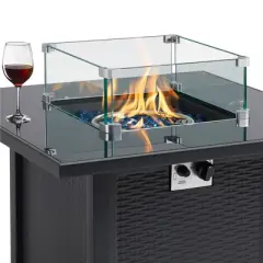 Yaheetech 15'' Wind Guard Fence Square Tempered Glass Shield for Outdoor Fire Pit Table
