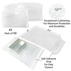 UOFFICE Pack of 50 Self-Sealing, 6" x 8.5" Plastic Bubble Out Bags