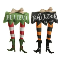 Transpac Reversible Elf Witch Burlap Door Decor Christmas Tabletop Indoor Holiday Decoration Gift Hostess Gifts