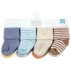 Hudson Baby Infant Boys Cotton Rich Newborn and Terry Socks, Soft Earth Tone Stripes