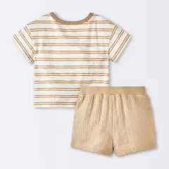Baby Boys' 2pc Striped Pocket T-Shirt and Shorts Set - Cloud Island&trade; Tan