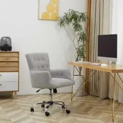 HOMCOM Mid Back Modern Home Office Chair with Tufted Button Design and Padded Armrests, Swivel Computer Desk Chair for Study Living Room Bedroom