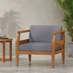 FIONECA Acacia Wood Club Chairs, 500lbs Capacity Outdoor Armchairs with Thick Cushions, Teak Finish Patio Furniture for Garden/Porch