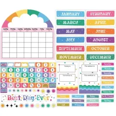 Carson Dellosa Education Happily Ever Elementary Retro Remix Calendar Bulletin Board Set, 107 Pieces