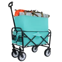 DSVIMOY Extention Collapsible Foldable Wagon Cart, Grocery Cart for for Camping Shopping Sports Gardeing Fishing, Blue, 25.98"*17.32"*37.4"