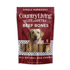 Country Living 5&rdquo;-6&rdquo; Beef Center Cut Bones for Dogs &ndash; 5 Count Bag &ndash; All-Natural, Long-Lasting Dog Chews &ndash; Single-Ingredient