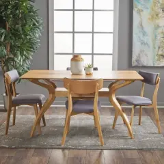 5pc Nissie Mid Century Curved Leg Dining Set Oak/Dark Gray - Christopher Knight Home