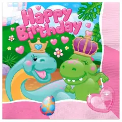 Treasures Gifted Girl Dinosaur Napkins - Girl Dinosaur Party Supplies - 48 Pack