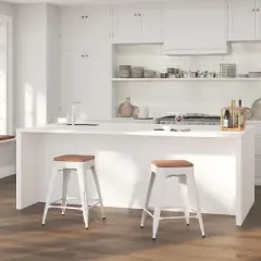 Merrick Lane Backless Metal Dining Stool with Wooden Seat for Indoor Use