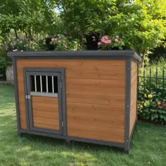 Gulches 45"large solid wood dog house, waterproof PVC plastic roof, breathable wooden doors