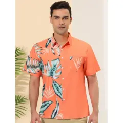 Lars Amadeus Men's Summer Patchwork Hawaiian Shirt Button Down Pocket Leaf Printed Shirts