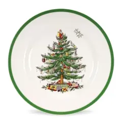 Spode Christmas Tree 10.5" Dinner Plate (Set of 4) - Festive Holiday Stoneware Plate with Christmas Tree & Green Borders, Dishwasher & Oven Safe