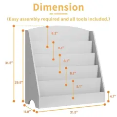 ABYNOW 5-Tier Kids Bookshelf Bookcase Display Shelve for Bedroom,Classroom, Nursery，Easy Assembly