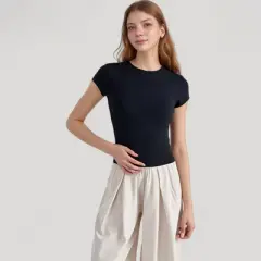 Anna-Kaci Active Women's Short Sleeve Fitted Crew Neck Top with Stretch Fabric for a Sleek and Comfortable Everyday Look