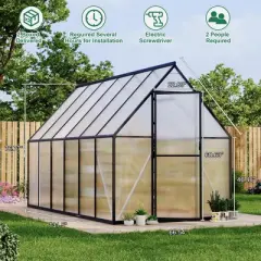 homfan Aluminum Polycarbonate Greenhouse w/ Roof Vent - Heavy Duty Quick Setup Walk-in Greenhouse Kit for Outdoors