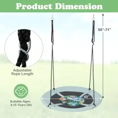 Infans Tree Swing Saucer, Flying Saucer Swing with 2 Carabiners, Adjustable Hanging Ropes, Waterproof Oxford Fabric, Light Blue