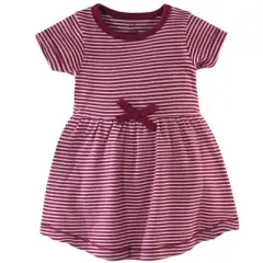 Touched by Nature Baby and Toddler Girl Organic Cotton Short-Sleeve Dresses 2pk, Blush Blossom