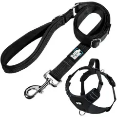 Black Rhino Dog Leash 3-5 ft Adjustable Length, Neoprene Handle & Reflective Stitching - Black