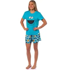 Sesame Street Women's Face Tossed Print Sleep Pajama Set Shorts Multicolored