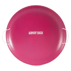 Slippery Racer ProDisc 26 Inch Heavy Duty Aluminum Iron Alloy Metal Kids Winter Saucer Snow Sled with Dual Riveted Soft Grip Rope Handles, Pink