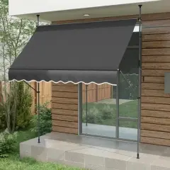 Resenkos Patio Awning, Outdoor Sun Shade Shelter Cover Awnings,8' x 4' Manual Retractable Awning, Non-Screw Patio Awning, UV Resistant, Dark Gray
