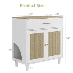 Cat Litter Box Enclosure, Hidden Litter Box Cabinet Furniture with with Drawer and Scratch Pad Doors, Indoor Wood Cat Kitty House Furniture