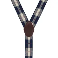 CTM Men's 1.375 Inch Wide Plaid Print Y-Back Double Clip-End Suspenders