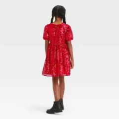 Girls' Short Puff Sleeve Sequin Dress - Cat & Jack&trade; Red