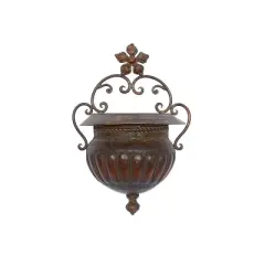 12" Wide Planter Traditional Novelty Metal Pot Brown - Olivia & May