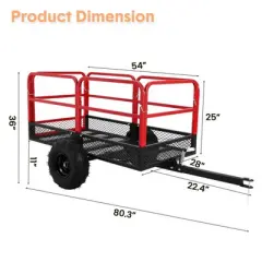 TROPOW ATV Trailer Garden Dump Cart , 1500 LBS 22 Cubic Feet Heavy Duty Steel Pull Behind Yard Wagon Cart with 2 Wheels, for Lawn Mower Tractor