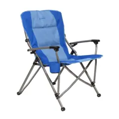 Kamp-Rite Double Layered Soft Padded Folding Supportive Hard Arm Outdoor Camping Lounge Chair with Useful Cupholder, Blue (2 Pack)