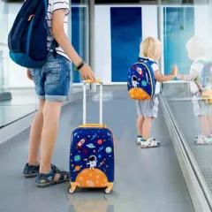 Gymax 2 Pieces Children's Suitcase Set Trolley with Backpack Luggage Trolley / Wheels
